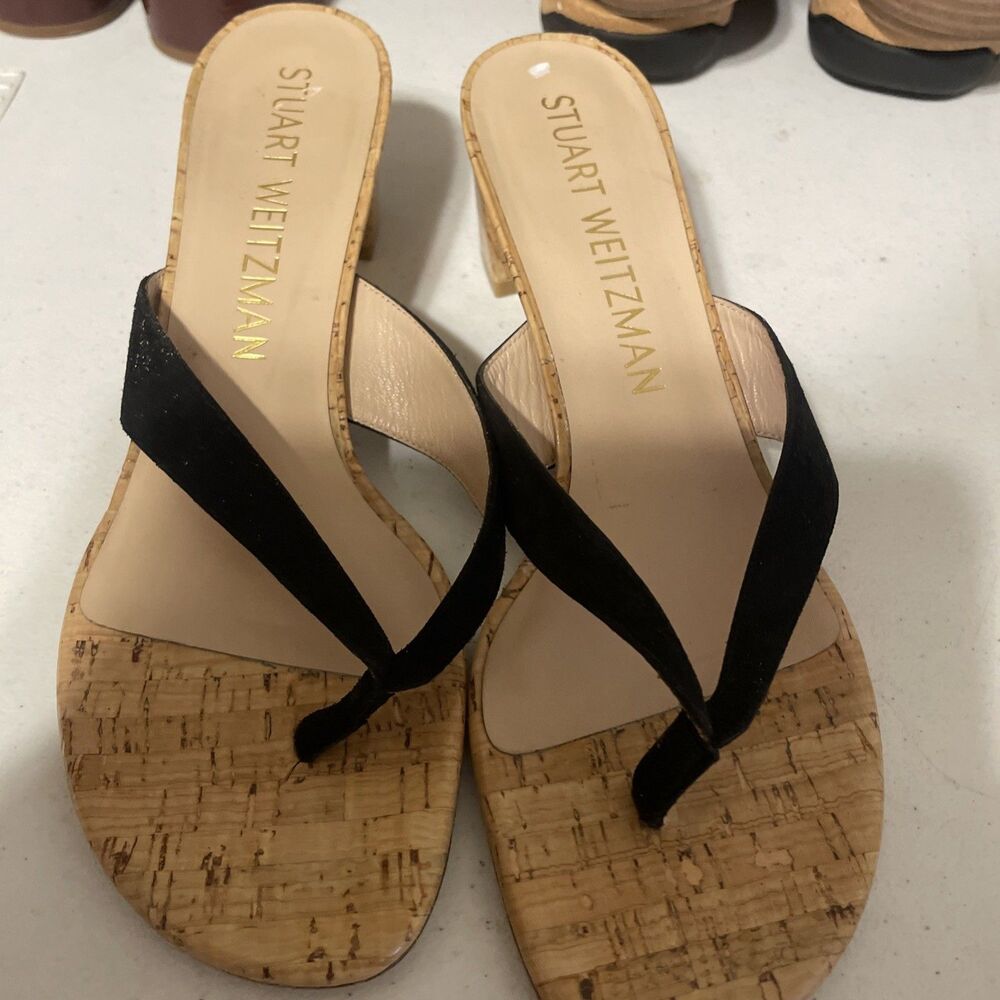 stuart weitzman Thong Black sandals 9.5 Block Heel